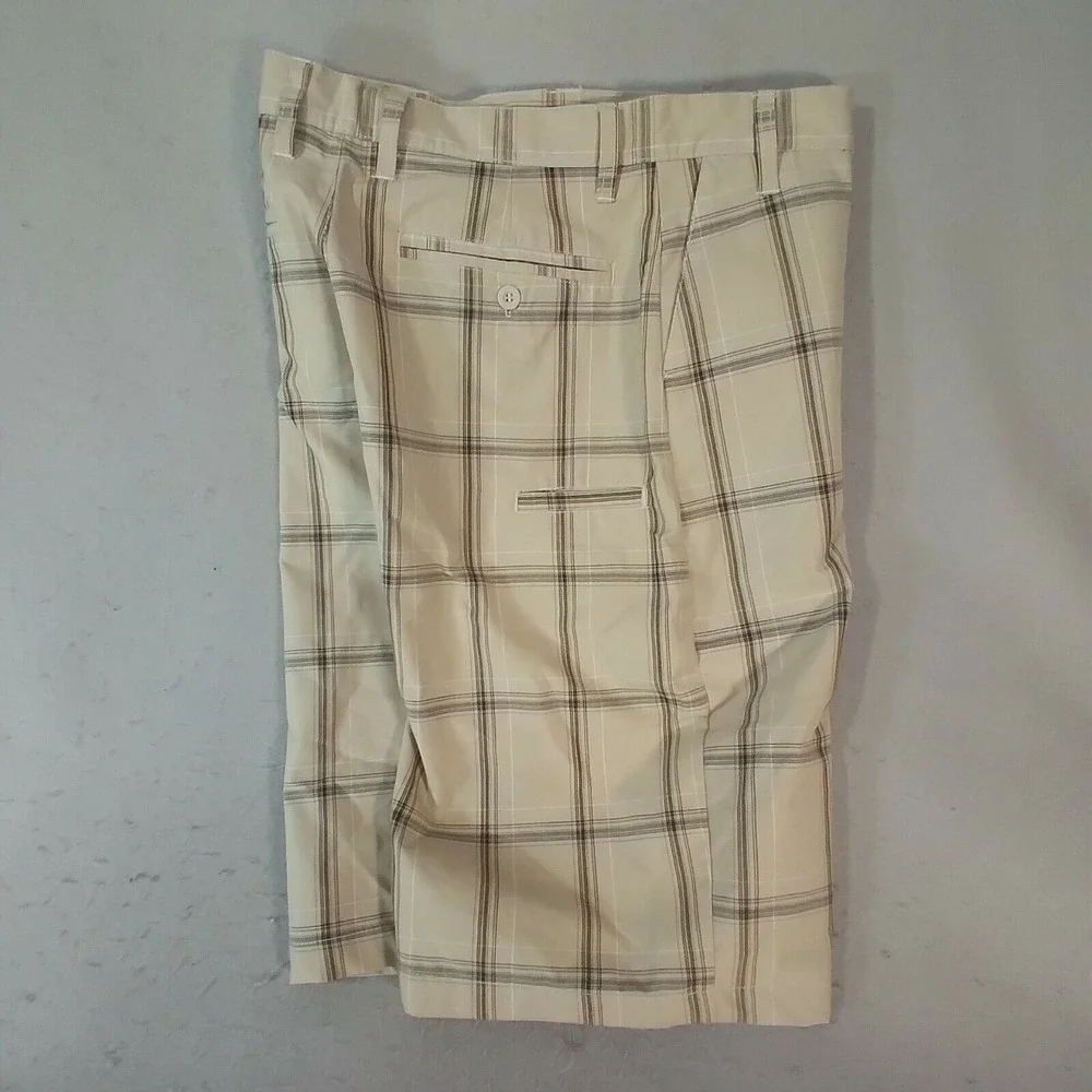 Burnside shorts youth boys size 18 tan beige plaid lightweight cotton NEW